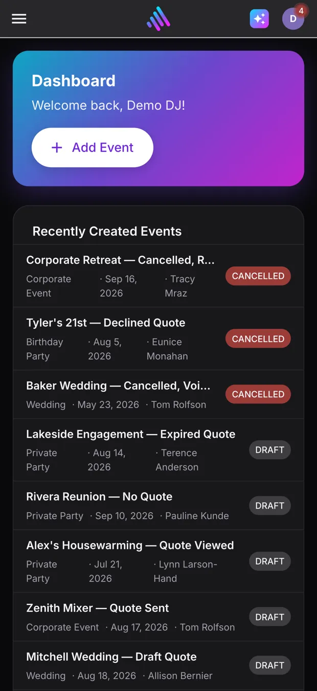 Amplify Events — mobile homepage