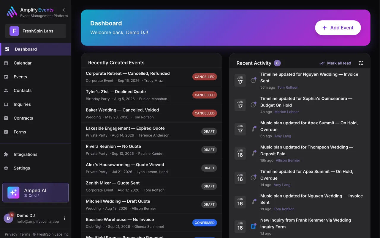 Amplify Events — web homepage